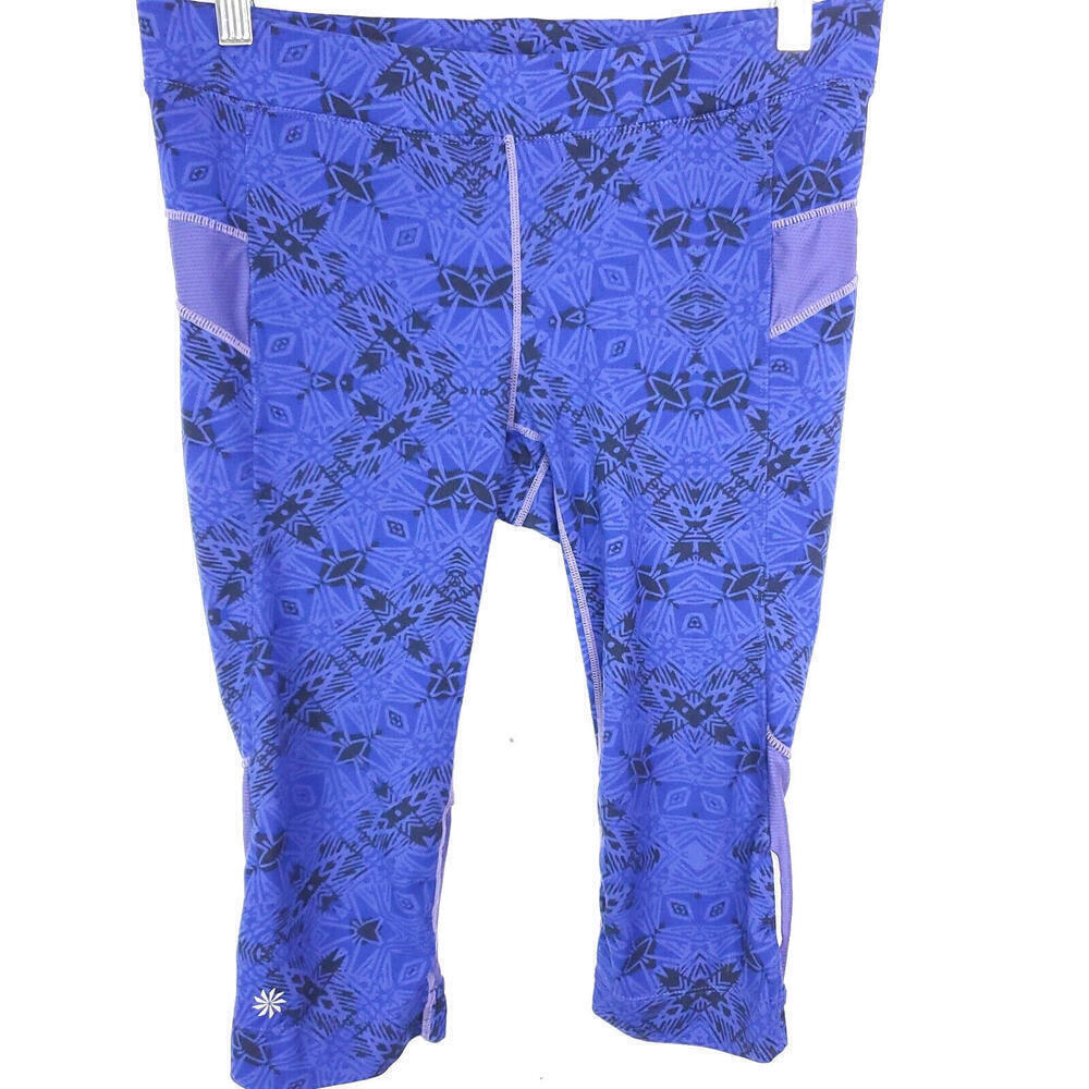 Athleta Leggings Womens M Geometric Print Zip Pocket Cropped Running Workout
